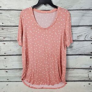 Maurices 24/7 Originals Peach Polka Dot Short Sleeve Top - L